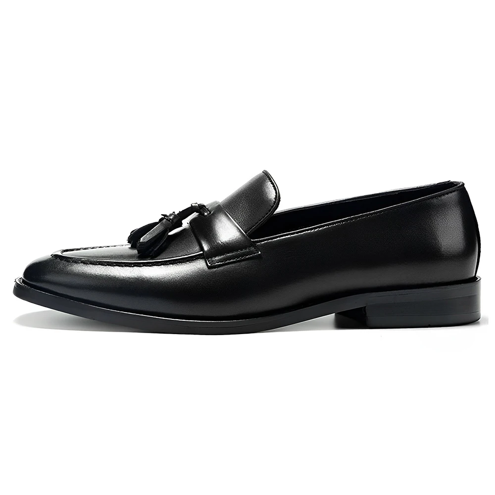 Men's Brown Leather Tassel Loafers, Formal Slip-on Dress Shoes for Business, Wedding