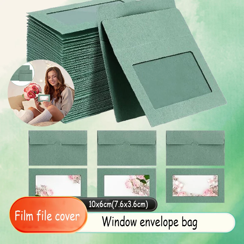 Bolsa de sobres con ventana verde salvia, 50 Uds., 10x6cm, papelería de negocios, postal, caja de regalo, embalaje, sobre de carta, invitación de boda