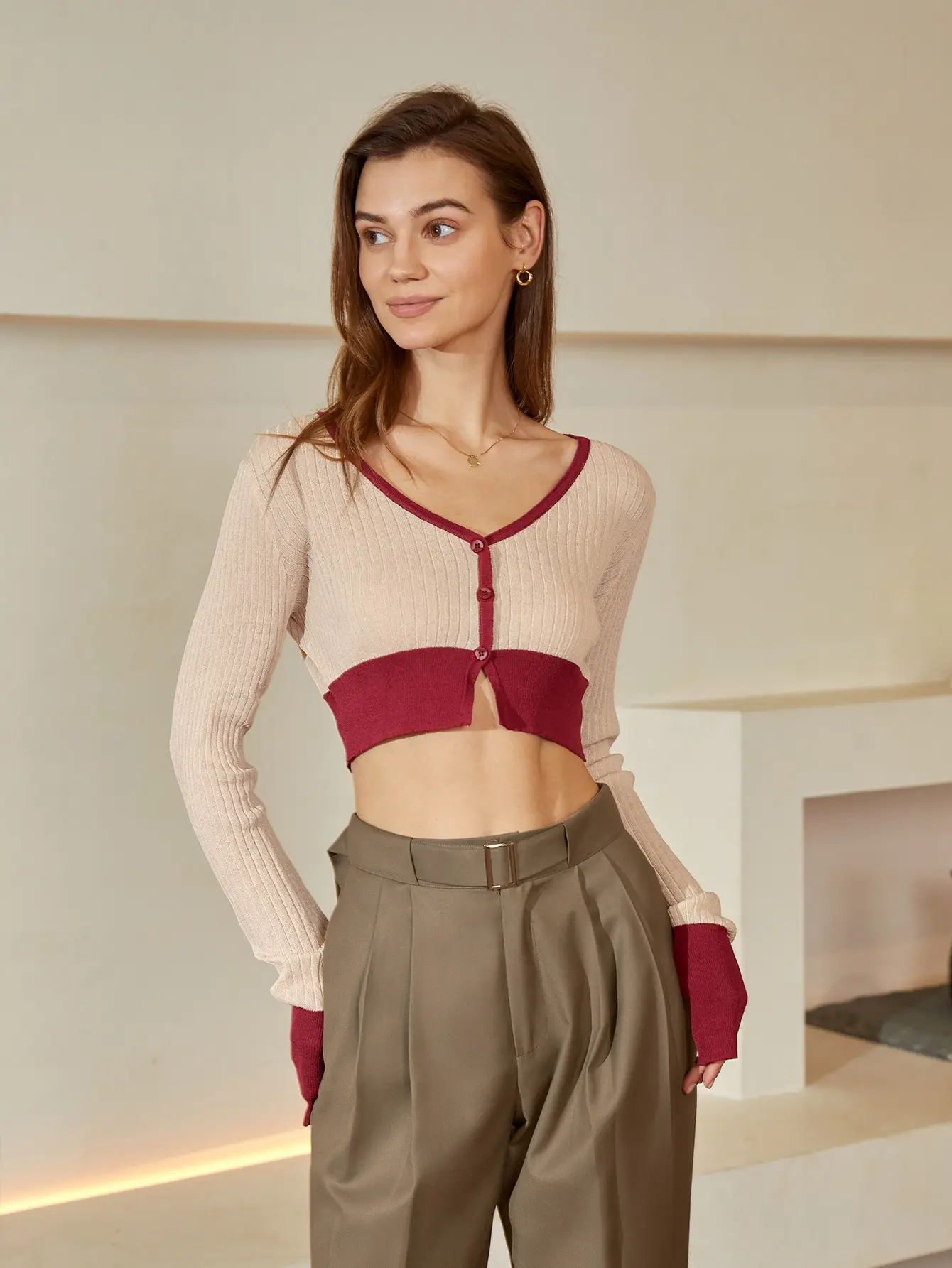 AEL Woman Sweaters Cardigan Women's Autumn Long-Sleeved Knitted Cardigan V-neck Top 3