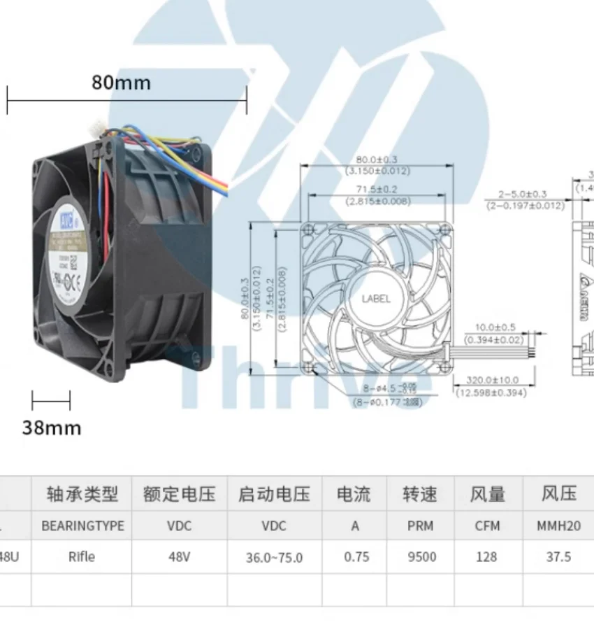 JFG For Original AVC 2B08038B48U DC 48V0.58A 8CM 8038 4-wire PWM Chassis Cooling Fan