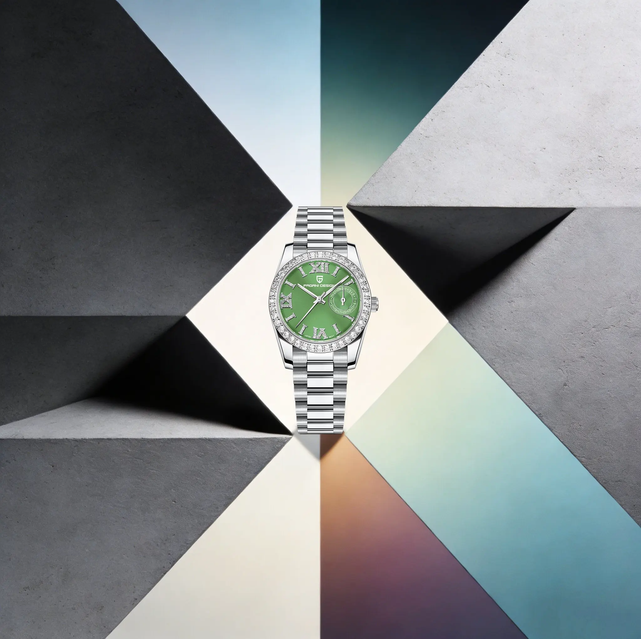 PAGANI DESIGN Refined Luxury Ladies Quartz Watch Celebrity Choice Diamond Bezel Stainless Steel Sapphire Diving Calendar Watch