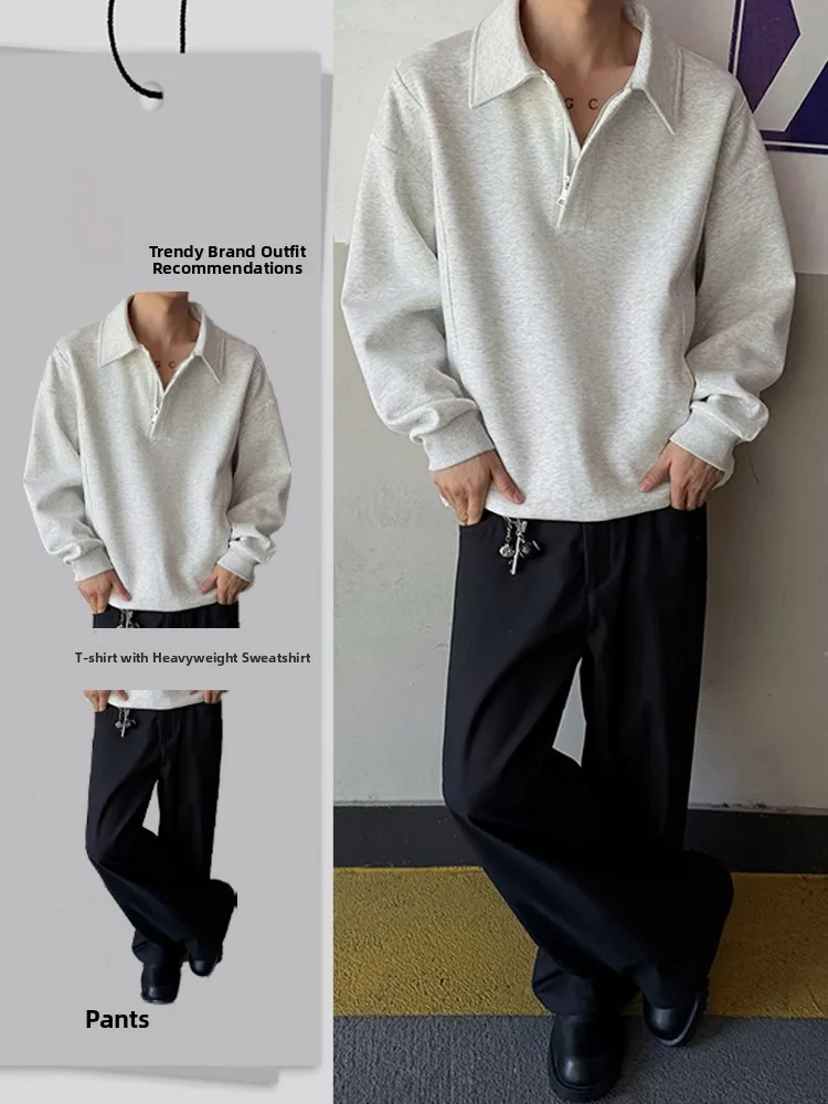 

American Retro High Collar Button Hoodie Men's Cool Trendy Casual Matching Set Polyester Fiber Long Sve for Teenagers