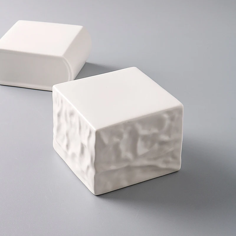 Three-dimensional Ceramic Tableware, French Western Food Dishes, Molecular Dishes, Pure White Square Column Dishes, Dishes