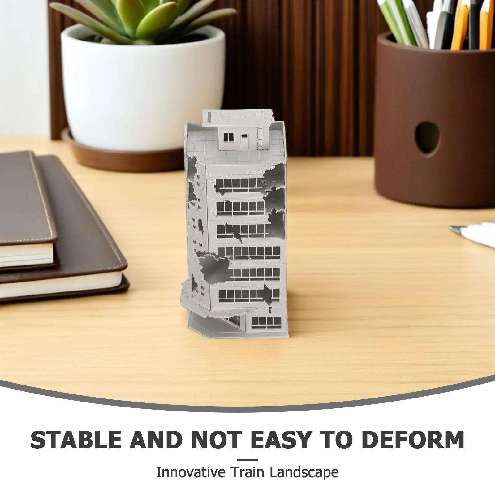 Zniszczony budynek w skali 1:144, miniaturowy, uszkodzony dom do scenerii kolejowej w skali N, do samodzielnego montażu, stół piaskowy, zniszczony.