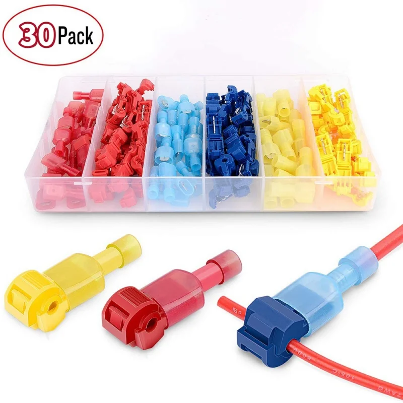 

30pcs T-Tap Wire Connector Self-Stripping Quick Splice Electrical Wire Terminal Insulated Male Disconnect Spade Lock Cable Crimp