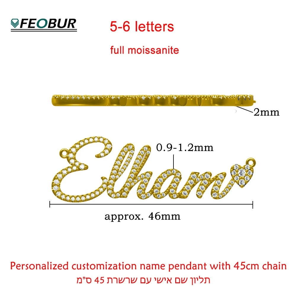

FEOBUR Customized Name Moissanite Necklace for Women Personalized Letter Pendant 100% Real S925 Sterling Silver Jewelry Gift