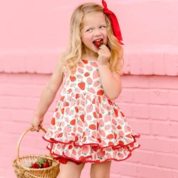 2024 Kids Girls Clothes Summer New Sleeveless Strawberry Ice Cream Fashion Girls Dress Cute Children Clothing 3 4 5 6 7 8 Years