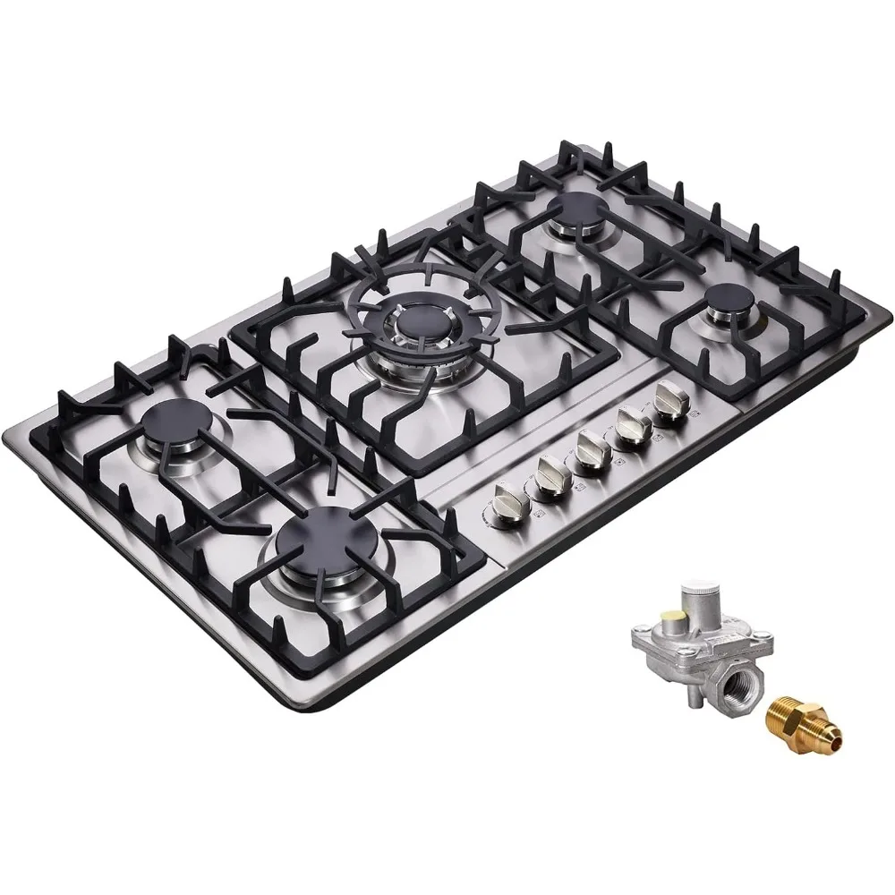 

34 Inch Cooktop Stainless Steel Built-in 5 Burners Stovetop LPG/NG Convertible Gas Stove Top Dual Fuel