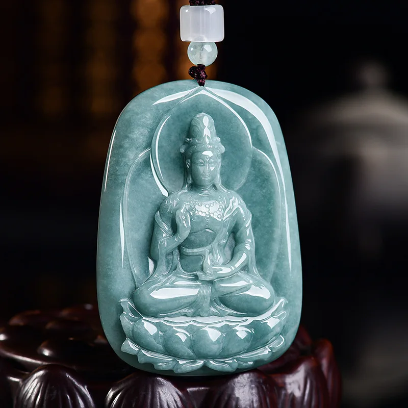 Natural Myanmar Jadeite Guanyin Pendant Necklace Gemstone Luxury Fashion Real Jade Jewelry Vintage Designer Gifts for Women