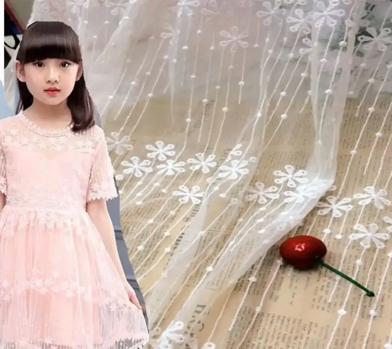 1 yard flower embroidery Lace fabric soft white tulle fabric For Girl Dress Tutu Dress Wedding Dress Bridal Veil