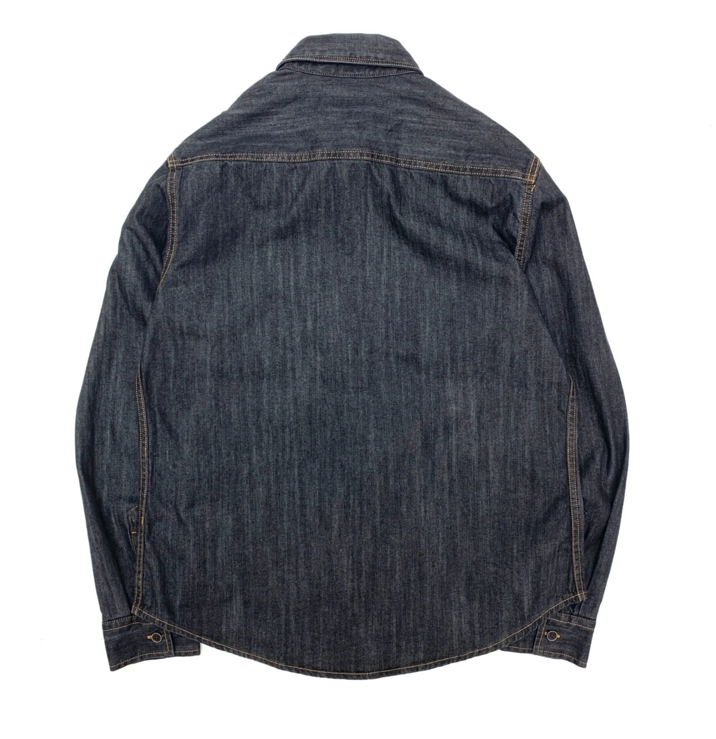 Men's Amekaji 100% Cotton Heavyweight Washed Workwear Denim Shirt American Vintage Casual Trendy Biker Style Loose Fit Dark Gray