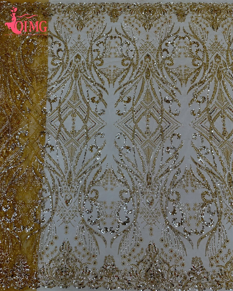 OIMG-Tecido De Renda De Lantejoulas Africanas, Bordado De Contas, Tule Francês, Material De Contas Para Casamento, Alta Qualidade, 2024