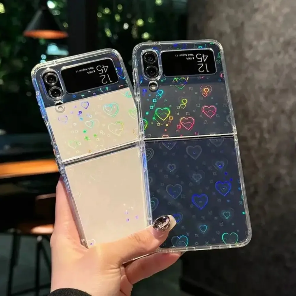 Casing Ponsel Akrilik Transparan Laser Mewah untuk Samsung Galaxy Flip7 6 5 4 3, Pelindung Anti Benturan, Modis dan Menawan