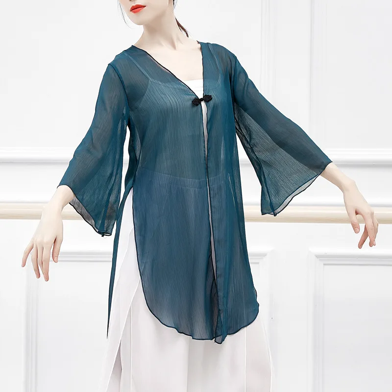 Klassischer Tanz, Übungskleidung, Körperreim, nationaler chinesischer Stil, Kunsttest, Hornärmel, Damen-Performance-Cardigan, Chiffon