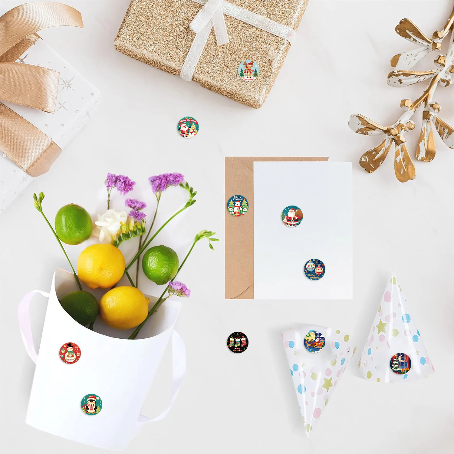 Autocollants ronds joyeux noël, 500 pièces, 1 pouce, cadeau pour enfants, emballage de pâtisserie, enveloppe, papeterie de décoration, étiquettes de vacances festives, nouvelle collection