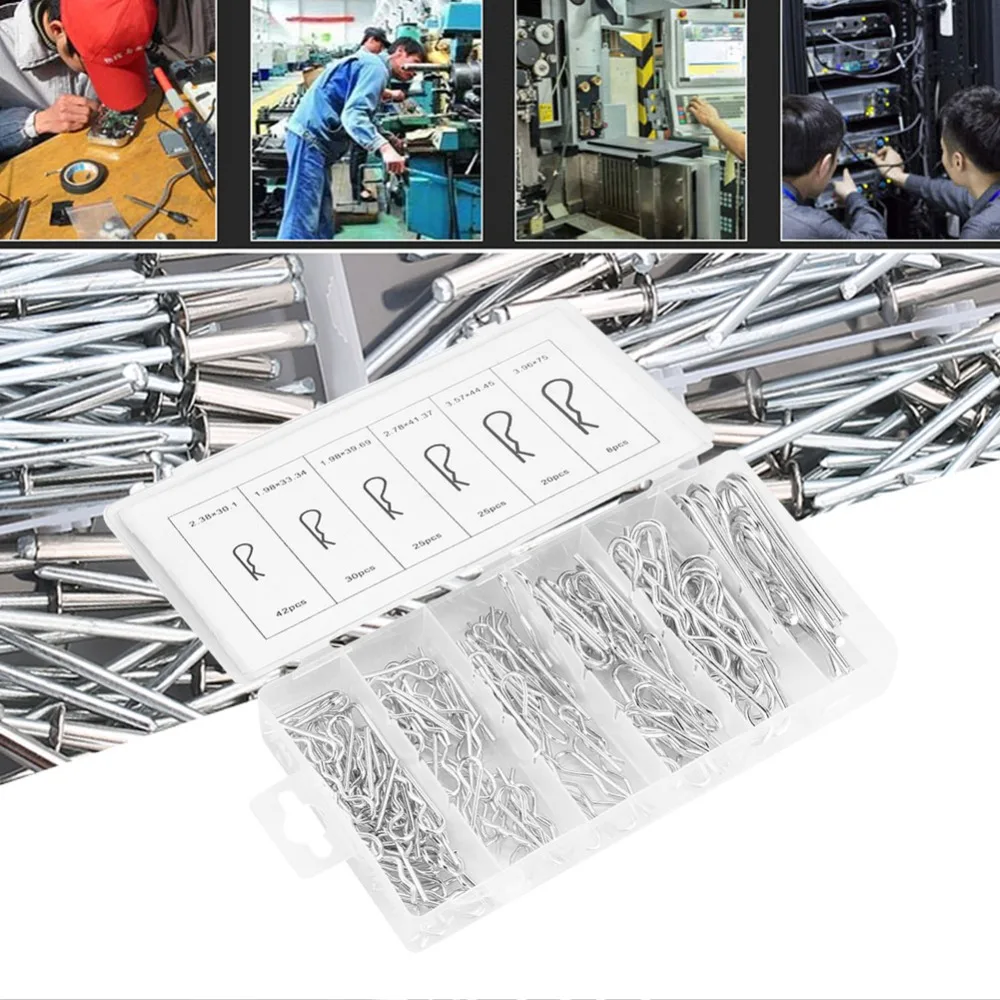 150PCS High Strength High Strength Cotter Pin Assortment Kit Assorted Retaining Pin Clip Spring Clip Fastener Pin Lock System