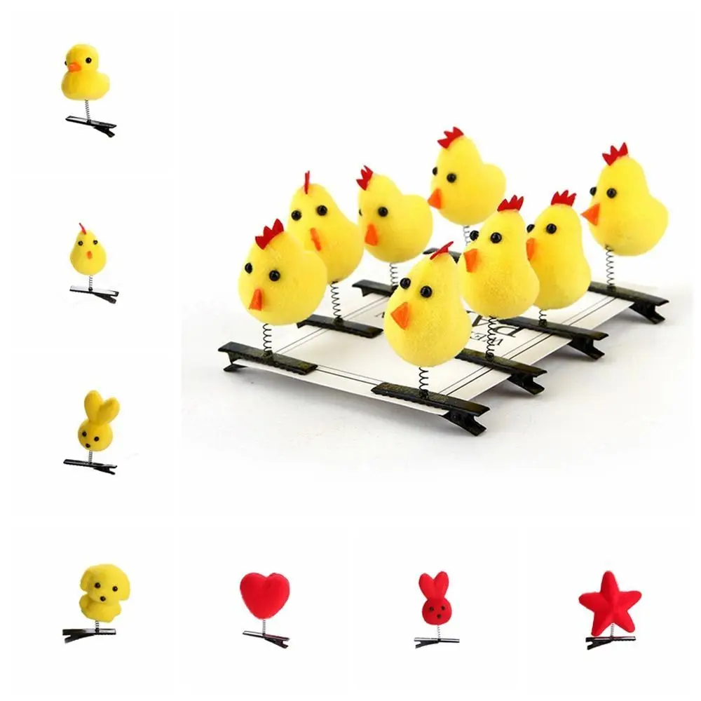 Korean Cartoon Plush Duck Chicken Dog Rabbit Star Hair Clip Animal Hairpin Girls Metal Duckbill Clip Barrettes Hair Accessories