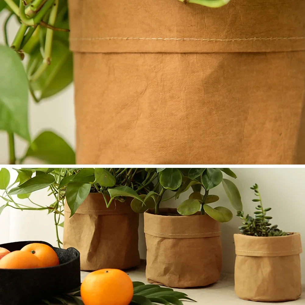 3 Sizes Pot Washable Kraft Paper Flowerpot Creative Desktop Flower Pots Reuseable Succulents Planter Multifunction Storage Bag