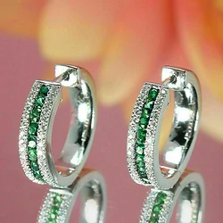 Huitan Silver Color Hoop Earrings with Blue Cubic Zirconia Delicate Women's Earrings New Modern Fashion Female Ear Jewelry 2023