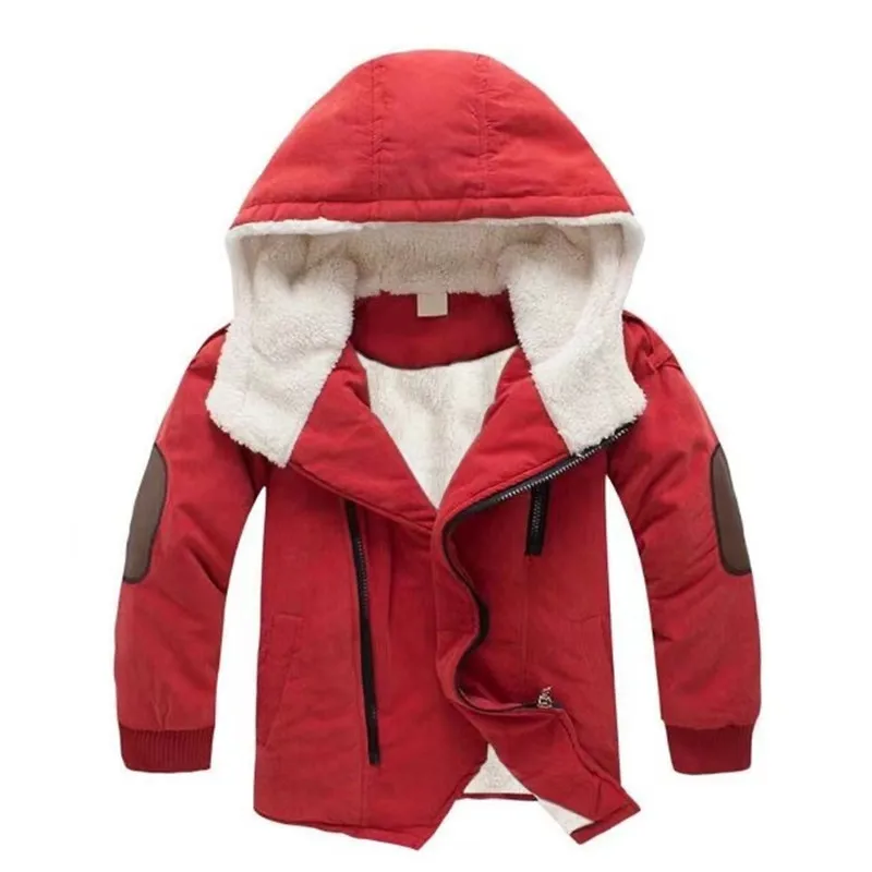 Kids Boys' Cotton-padded Padded Jacket For Children Large Child Lamb Thickened Fleecy Hooded Mid-length Cotton-padded Jacket