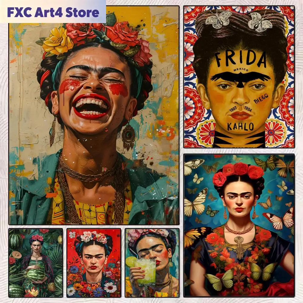 Pôster Artístico Sem Moldura F-Frida K-Kahlo, Adesivo Removível para Parede, Mural Artístico Autoadesivo para Casa, Escritório, Sala de Estar e Sala de Jantar