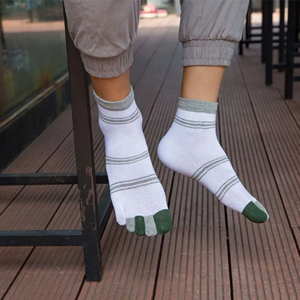 Calcetines de tubo medio suaves para hombre, medias de cinco dedos, a rayas, informales