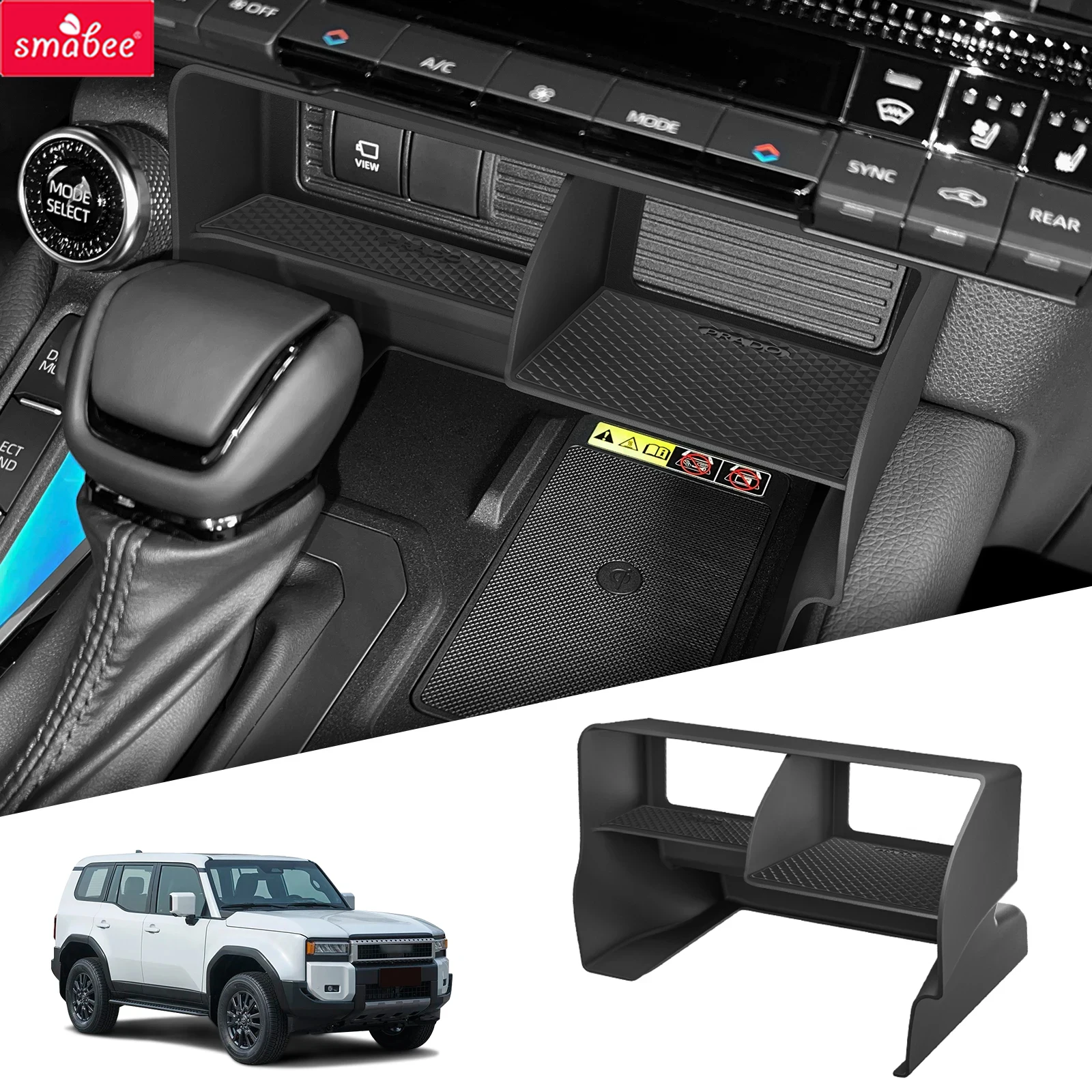 Smabee pour Toyota Land Cruiser Prado 250 2024 2025 Boîte de rangement pour console centrale de voiture, plateau d'organisation d'accessoires intérieurs NOIR