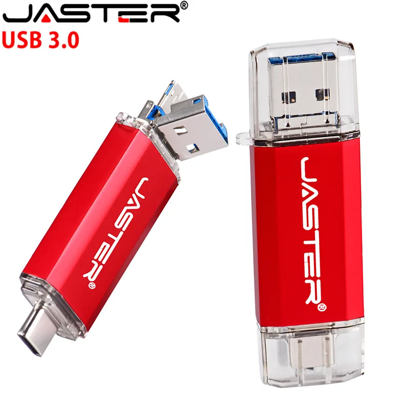 JASTER U Disk 3 IN 1 OTG (Android&USB & Type_C 3.0 Flash Drive Metal Custom Pen Drive 64GB 32GB 16GB 8GB 4GB Wedding Gifts