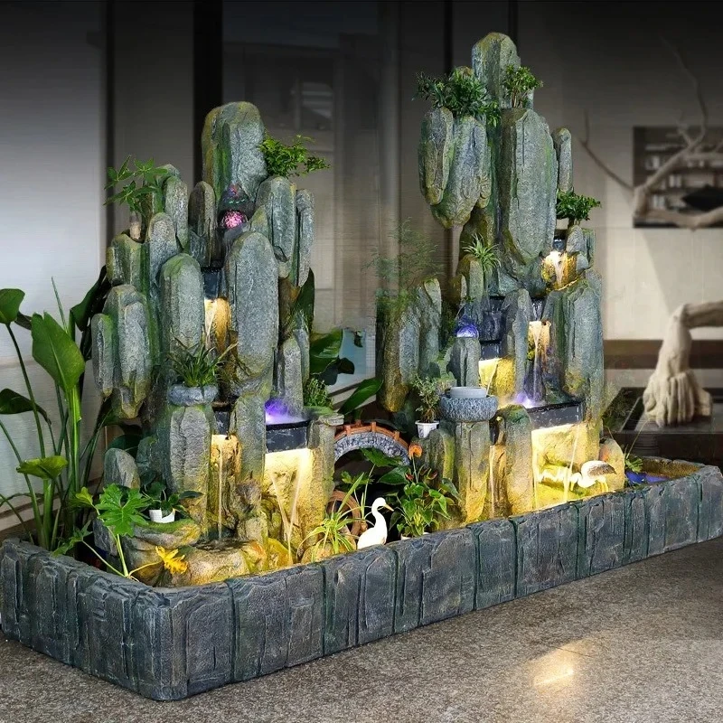 Large courtyard rockery flowing water fountain feng shui ball outdoor resin home decoration opening gift lucky ornament