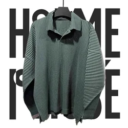 Pleats Pleated Polo Shirt Japanese Classic Pure Color Pleated Men 's Pure Color Loose Lapel Long Sleeve Shirt Polo Shirt