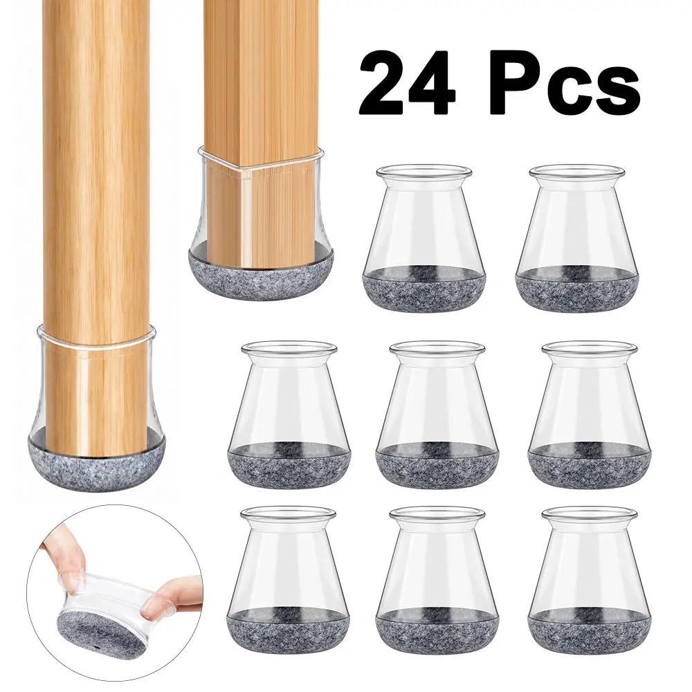 Chair Leg Floor Protectors,24 Pack Round Furniture Pads for Hardwood Floors Silicone Chair Leg Caps with Felt Pads