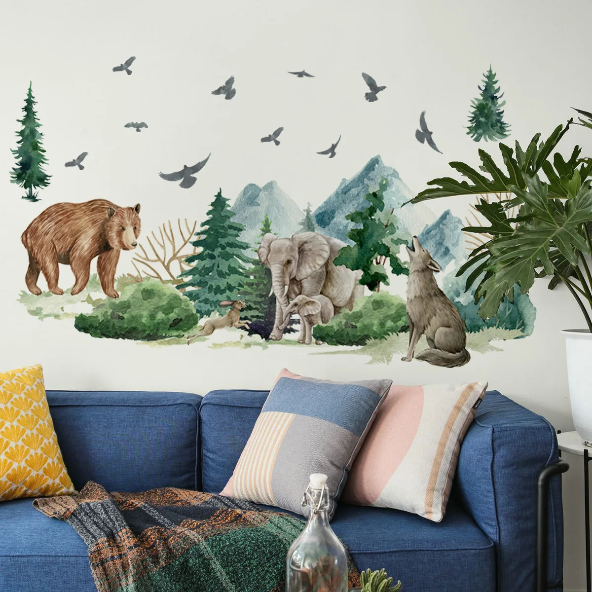 cartoon animal mountain forest Kindergarten Pvc Material Self-Adhesive Wall Stickers Wall Decor Home Accessories Wallpaper