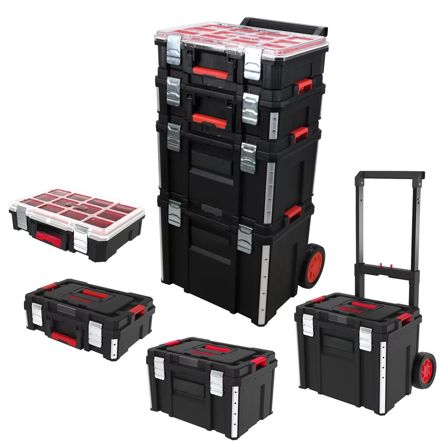 Rolling Tool Box With Wheels 4-Part Portable Organizers and Storage Tool Box