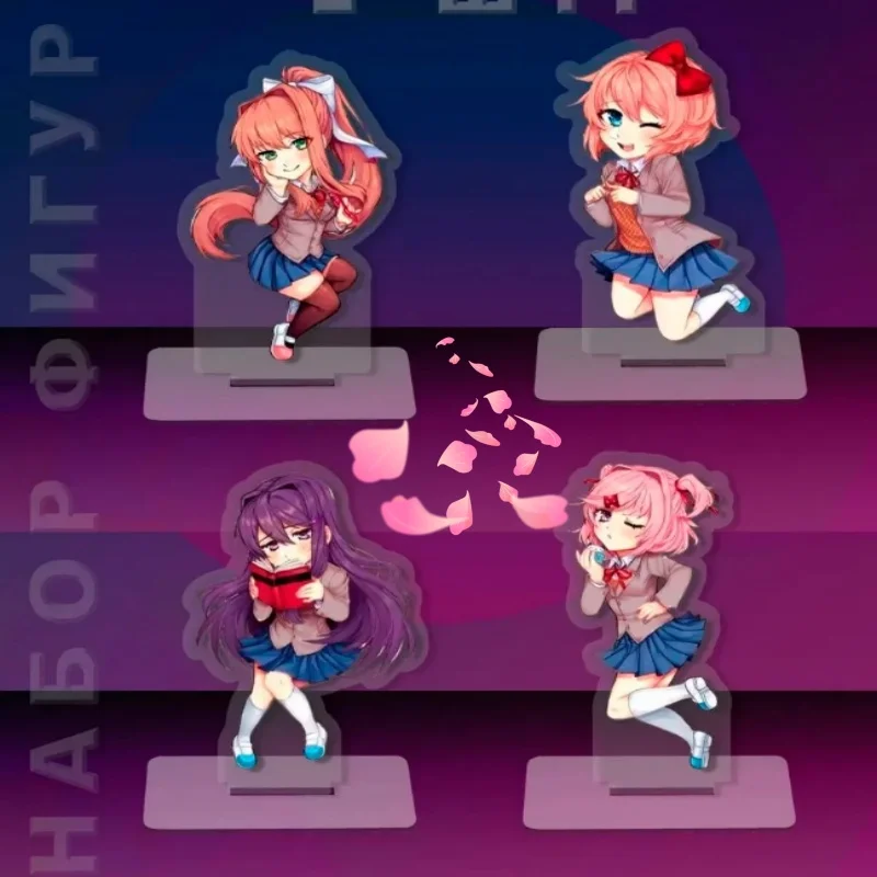 

Cute 5Cm Acrylic Figure Standee Set for Doki Doki Literature Club!sayori Yuri Monika Natsuki Stable Base Desk Decor Creative Toy