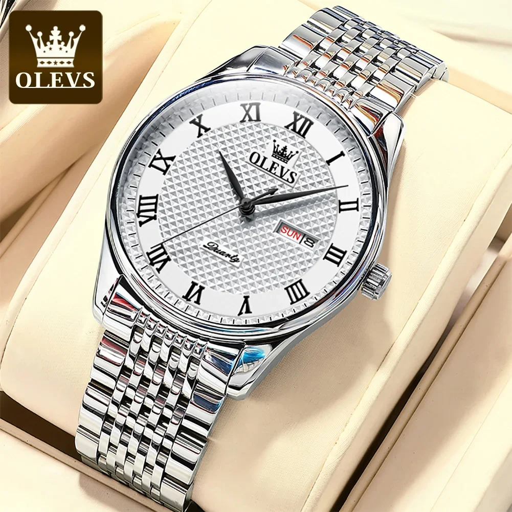 

OLEVS Automatic Movement Watches for Men Luxury Stainless Steel Men's Quartz Watches Fashion Dual Calendar Waterproof Wristwatch