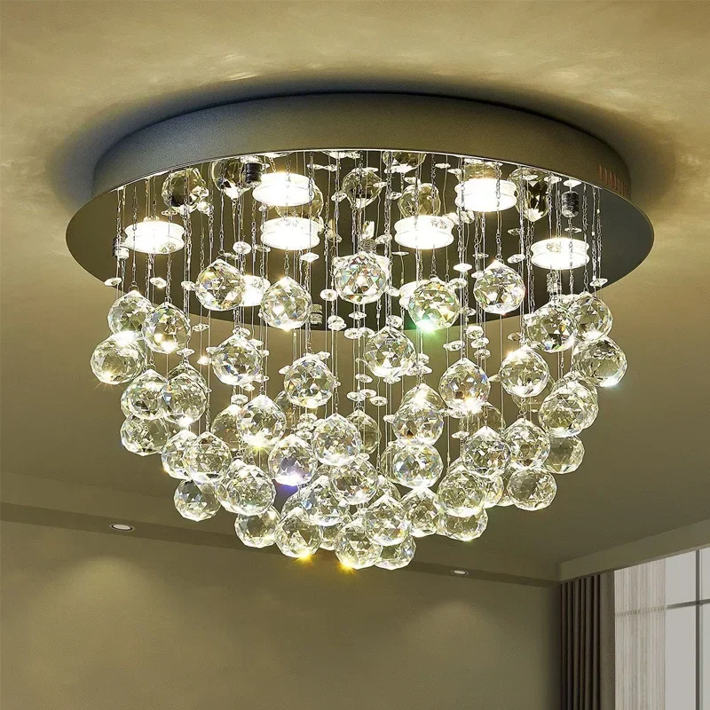 Modern LED Crystal Ball Ceiling Chandeliers Simple Round Living Room Pendent Lamp Home Decor Hanging Light Luster Fixtures