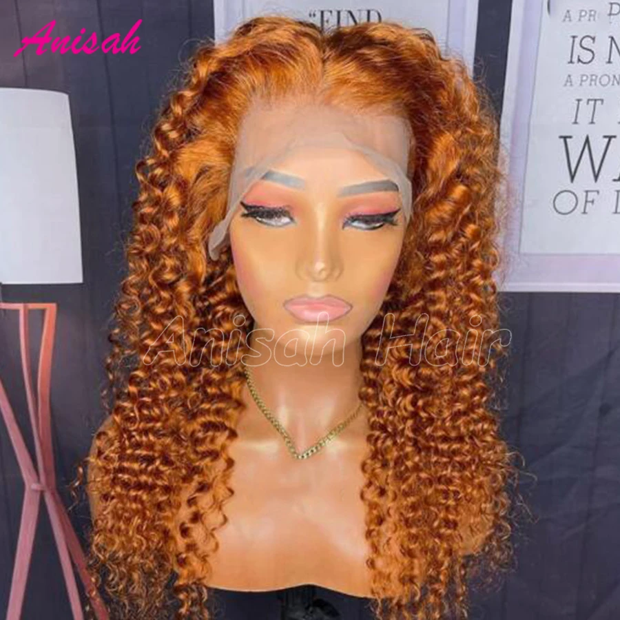 Ginger Orange Colored Deep Curly Lace Front Human Hair Wigs for Women Pre Plucked Glueless Transparent Lace Frontal Wig