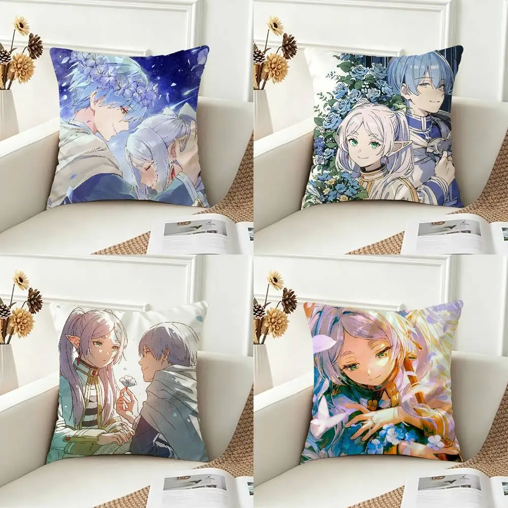F-Frieren Beyond Journey's End Double-sided Printed Square Decorative Cushion Cover for Sofa Living Room Home Decor