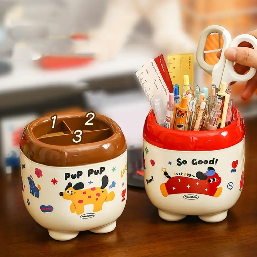 

3 Compartments Dividing Grids Pen Holder Large Capacity Compact Pencil Storage Box Stylish Tabletop Storage Stationery Organizer
