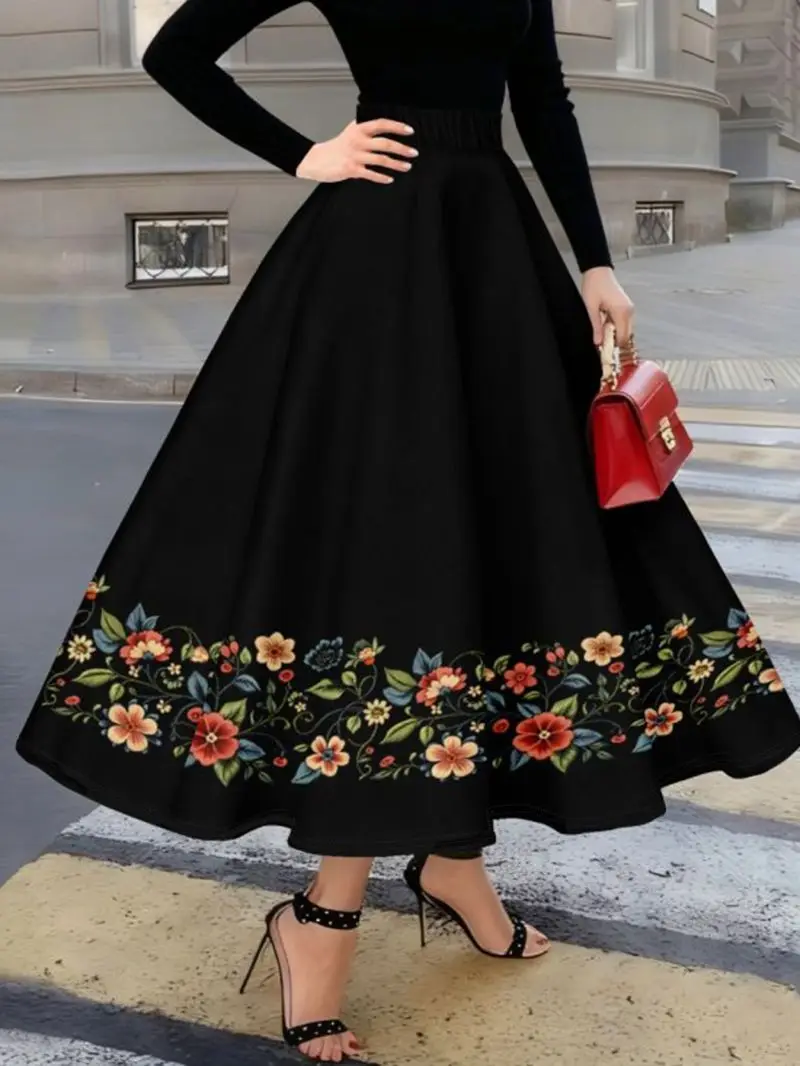 Stylish temperament, large hanging umbrella skirt, elegant commuting women's half skirt