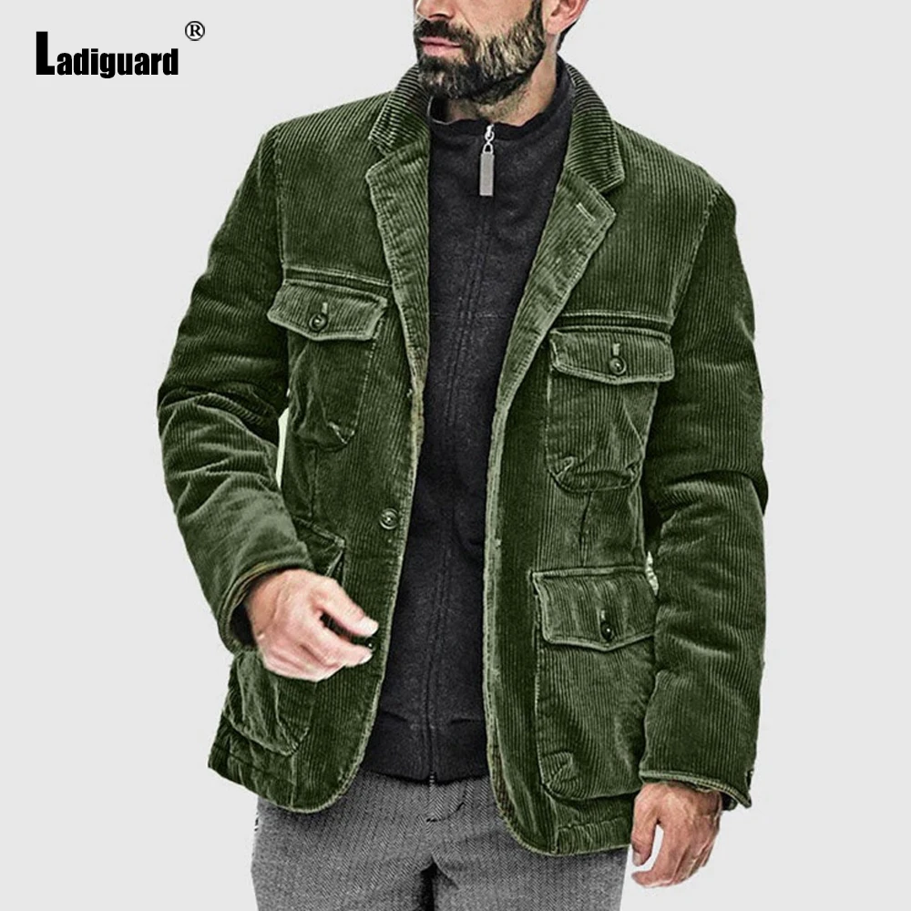 

Ladiguard 2023 New Autumn Winter Corduroy Jackets Men Fashion Motocycle Jacket Multi-pocket Outwear Mens Vintage Slim Fits Coats