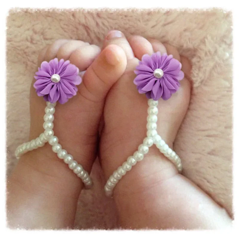 2024 Baby Kinder Perle Fußkettchen Schuh Modeschmuck mit Blumen Fuß kette Säugling Neugeborene bunte Barfuß Accessoires süß