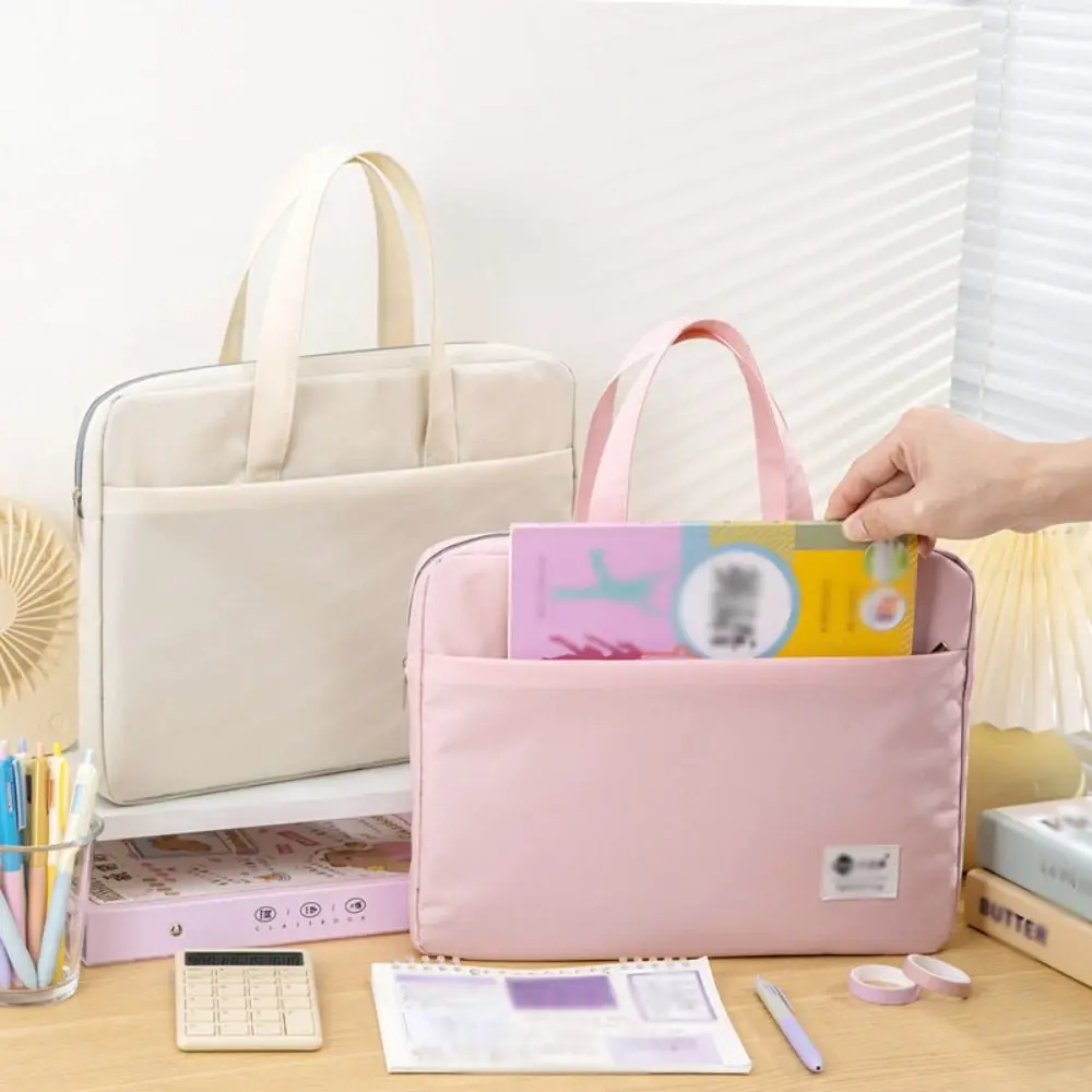 

Large Capacity Document Storage Bag Double Layer Oxford Cloth A4 File Organizer with Handle Lightweight Book Storage Bag