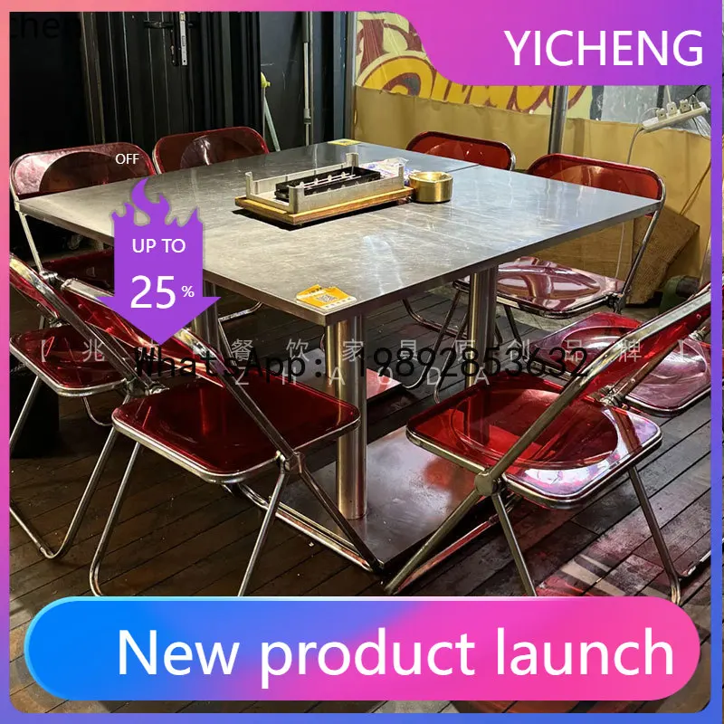 

Современный набор мебели для ресторана в индустриальном стиле X7: квадратный стол из нержавеющей стали и складные стулья.