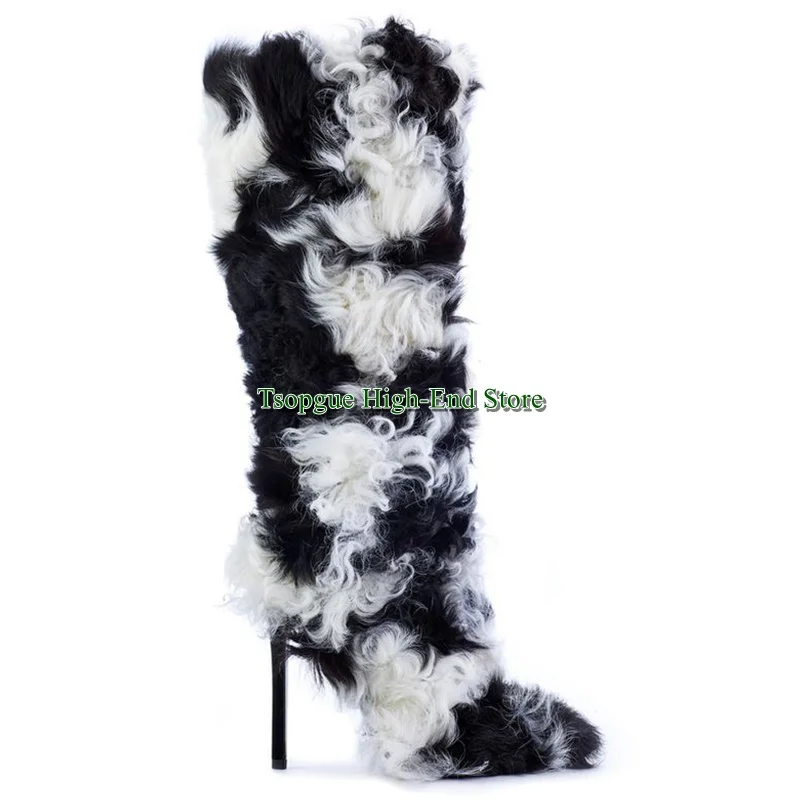 

Сапоги до колена на шпильке с цветными блоками, длинные сапоги большого размера без шнуровки, женские сапоги