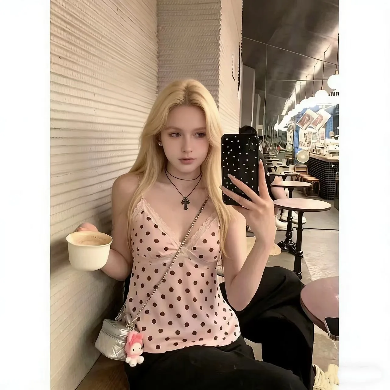 

Pure Polka Dot Lace Strap Small Vest Women's Summer Stylish Slim Sleeveless Top