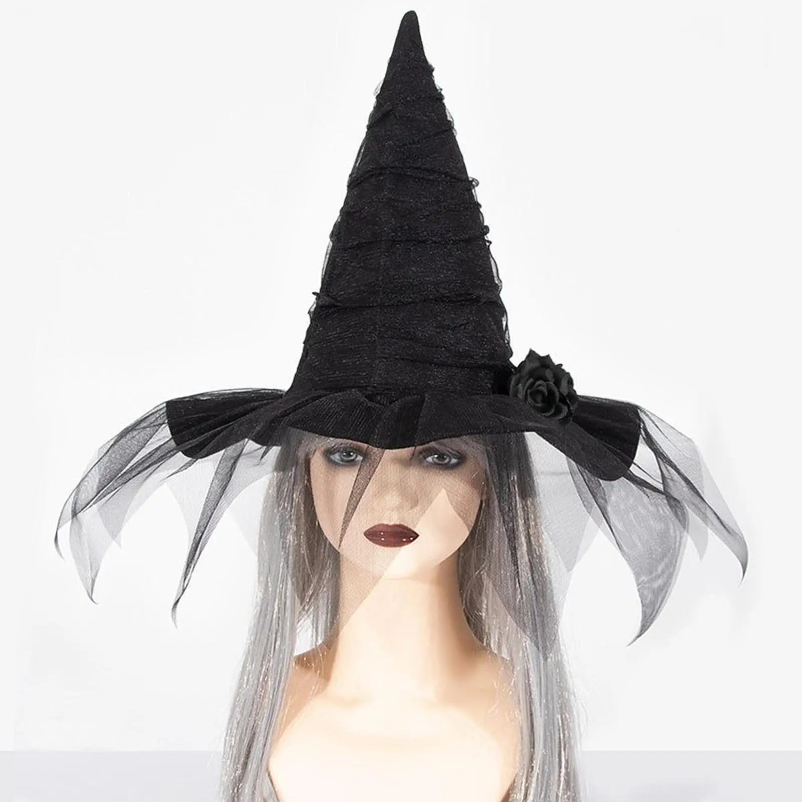 Chapeau de Sorcière Baroque avec Décoration Florale, Accessoires de Costume d'Halloween