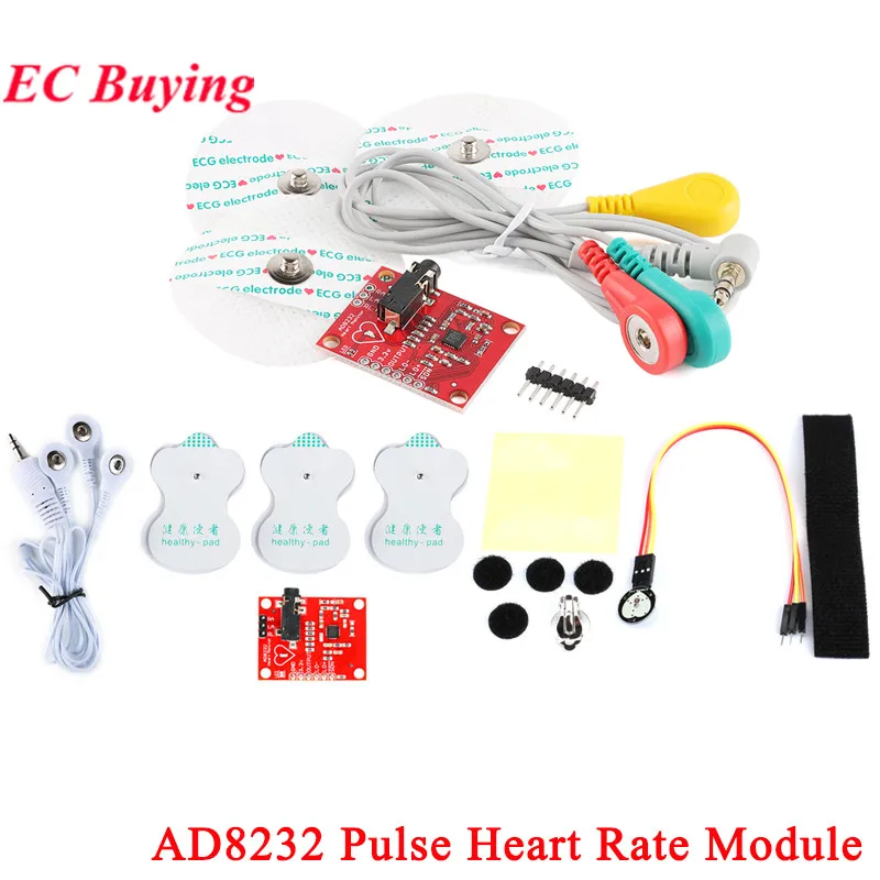 AD8232 ECG Physiological Measurement Pulse Heart Rate Monitor Sensor Module Kit with 3 Electrodes Wires for Arduino R3