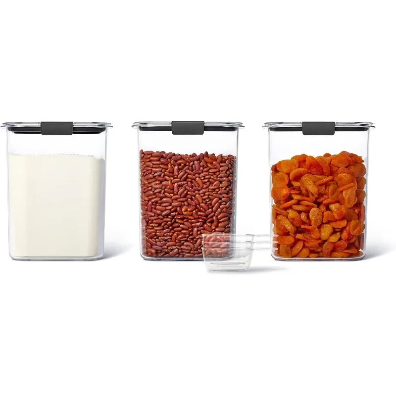 Food Storage Containers with Lids, Airtight,Kitchen and Pantry Organization Set, Includes 3 Containers and Scoops Clear, 16 cups