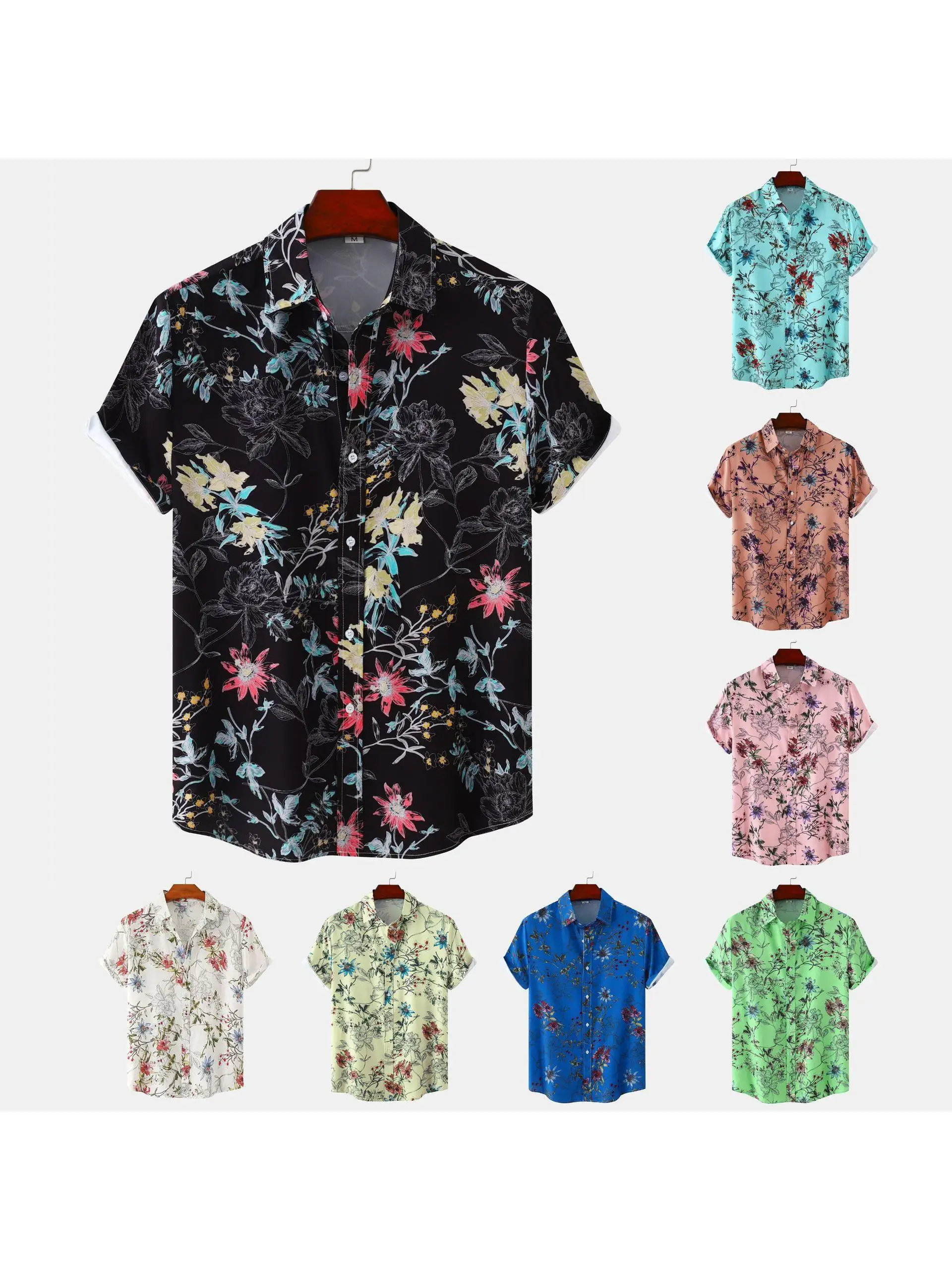 

Men's Casual Floral irt ort Sve European Size Men's Clothing Floral Print Slim Fit ort Sve irt for Men